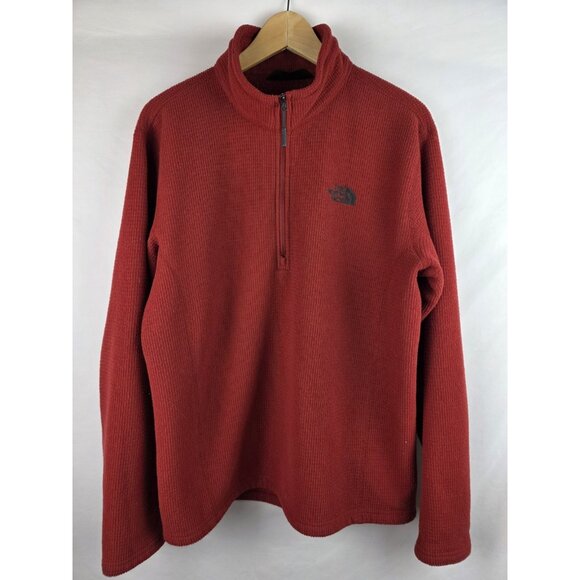 The North Face Sweatshirt Mens Size Large Red 1/4 Zip Waffle Long Sleeve Shirt - Picture 1 of 11
